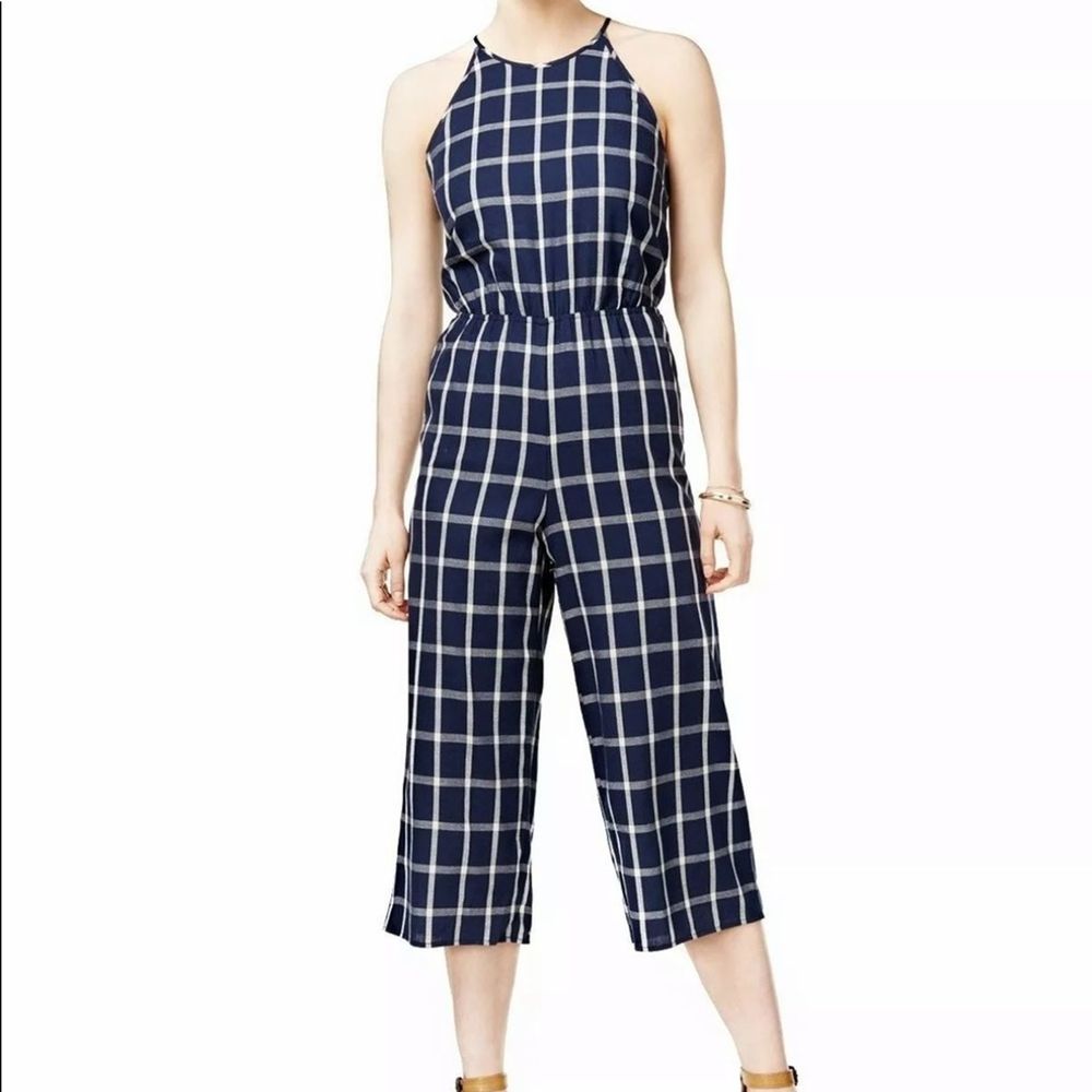 Maison Jules NWT Tie Back Windowpane Jumpsuit